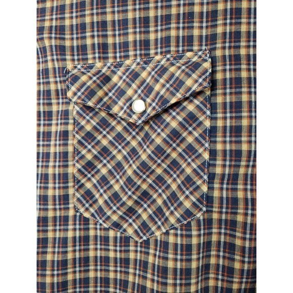 Vintage Wrangler Long Tail Pearl Snap Plaid Men Multicolor Sz 17X36 Made In USA - Picture 4 of 16